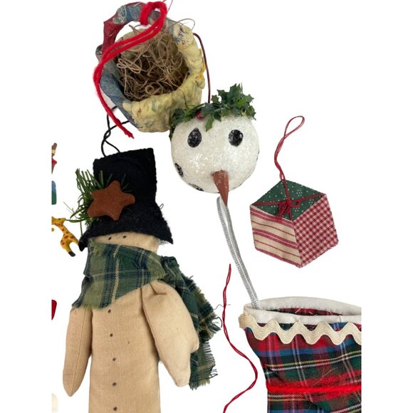 Vintage Handmade Christmas Ornaments Set of 12 Angel Snowman Stocking Pinwheel - Picture 2 of 3